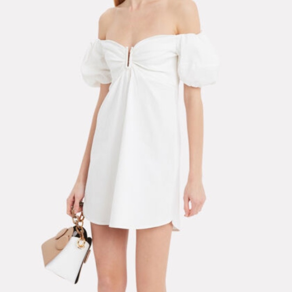 A.L.C. Off-Shoulder White Mini Dress with Puff Sleeves